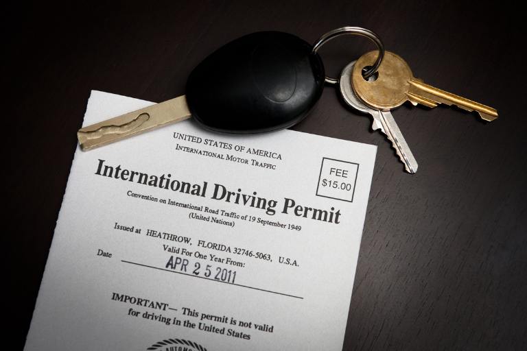 car keys on an international driver's permit