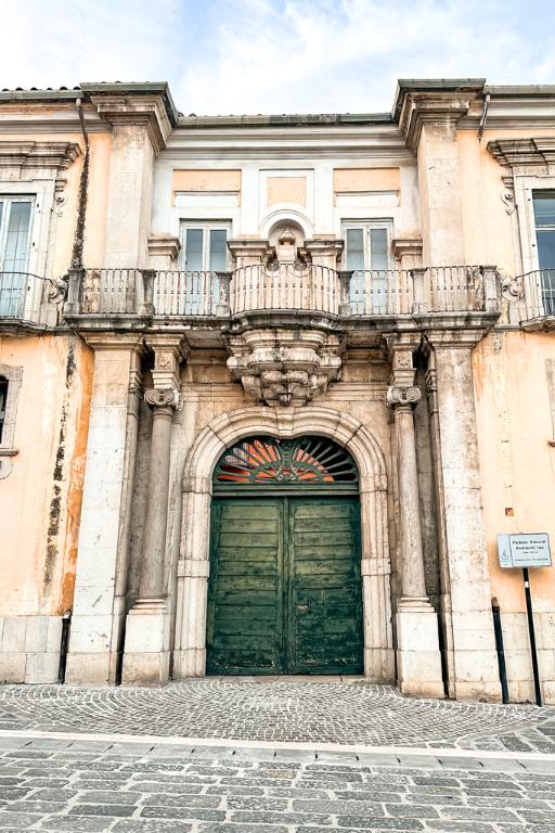 a building with a green door