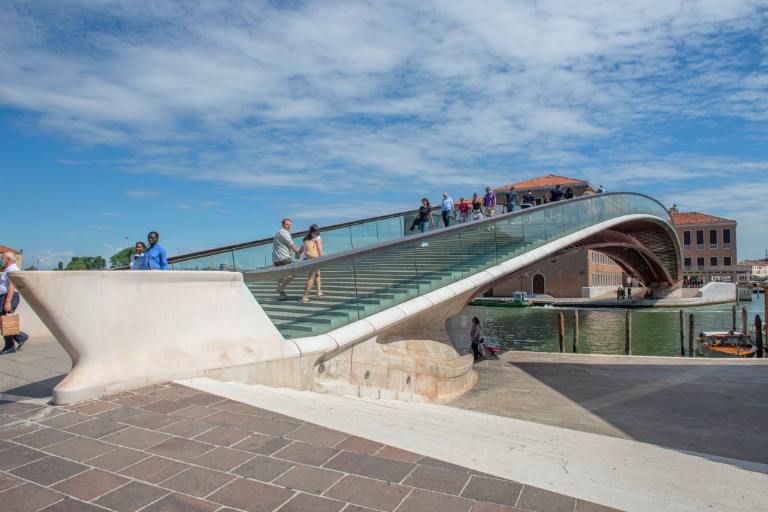 modern glass and concrete bridge in venice