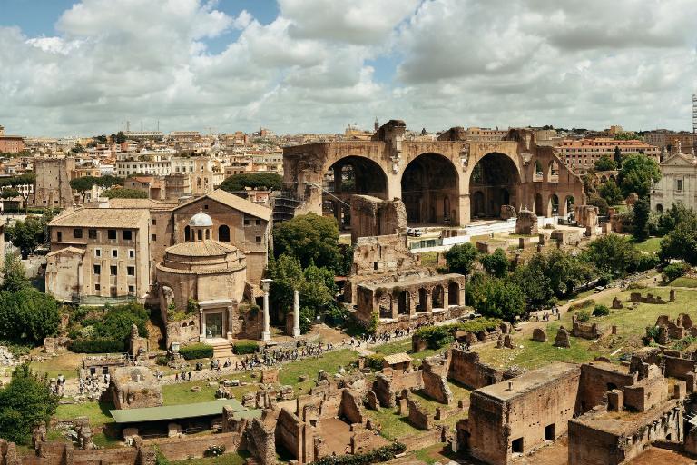 an aerial view of the roman forum ruins