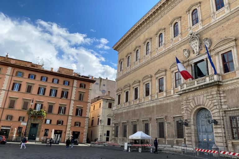 Palazzo Farnese with French flags in front of it