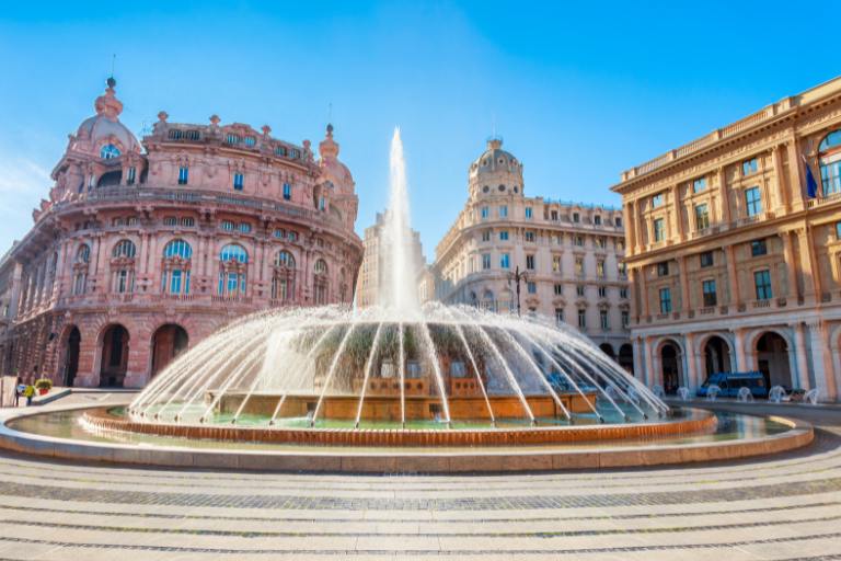 Square in Genoa with a fountain