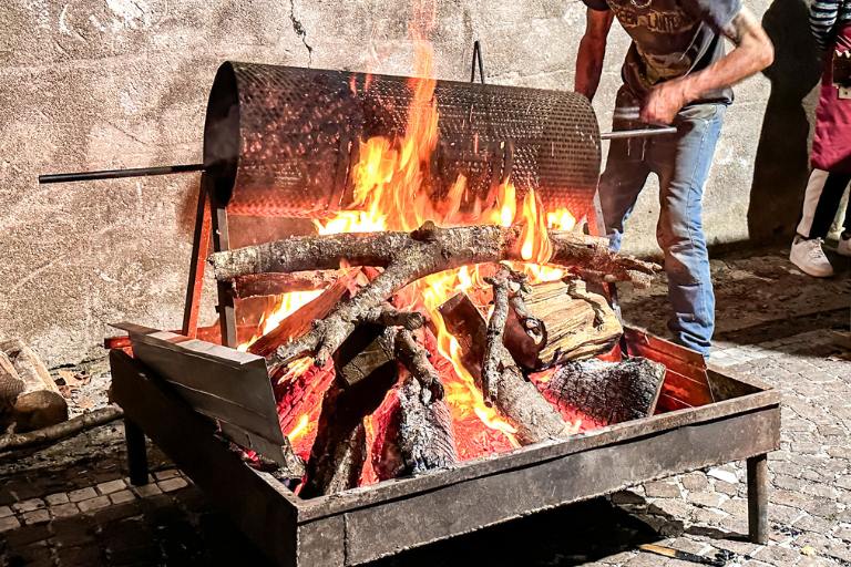roasting chestnuts in a drum